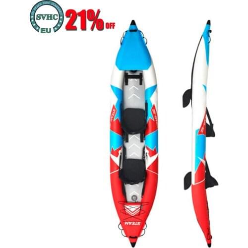 Inflatable Kayak Boat for 1/2 Persons Fishing Rowing PVC Boat Dinghy Raft with Hand Pump Storage Bag Barometer Backrest 2 Fins