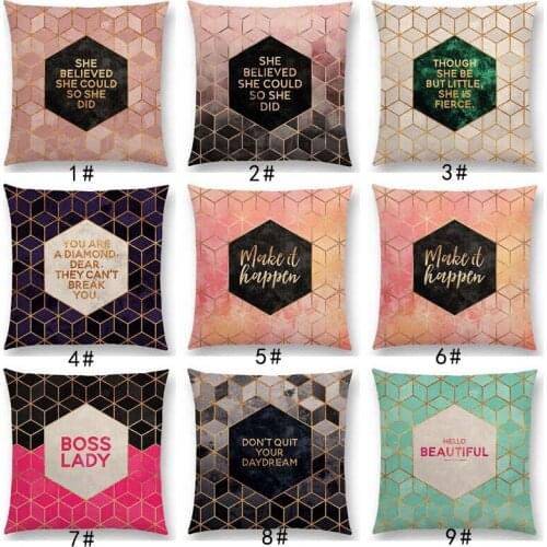 New Warm Words Golden Letters Abstract Triangles Geometric Pattern Home Decor Cushion Cover Sofa Throw Pillow Case