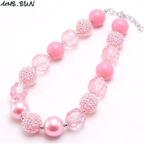 MHS.SUN Loverly Pink Style Baby Girls Beads Necklace For Child Kids Handmade Chunky Bubblegum Necklace Charming Jewelry