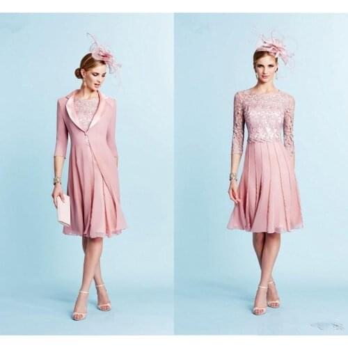Mother Of The Bride Dresses Long Sleeves Mothers Dress With Jacket Weddings Guest Gowns Knee Length Women Formal Party Gown