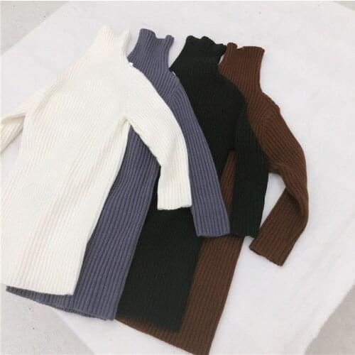 Toddler Girl Sweater Dress 2020 Winter Girls Clothes Solid Color Baby Girls Turtleneck Knitted Dresses BB39