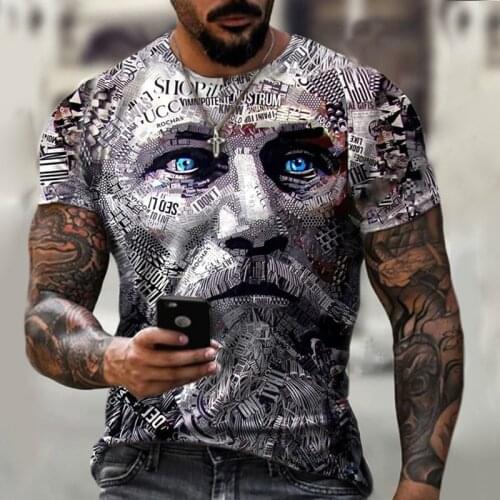 Casual streetwear fashion T-shirt mens short-sleeved loose T-shirt Bitcoin 3D printing slim round neck pullover and men