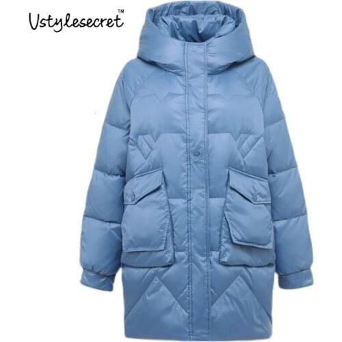 Пуховик женский White Duck Down Hoodied Jacket Winter Warm Thicked Ultralight пальто женское Trendy Loose Parka Feminina U10851