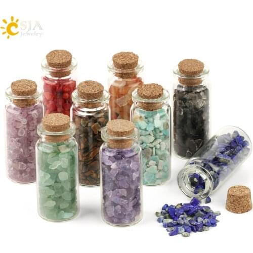 CSJA 52x21mm Mini Glass Wishing Bottles Natural Chip Stones Healing Crystal Decoration Lucky Drifting Bottle Birthday Gifts G218