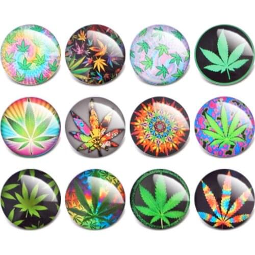10pcs/Lot Snap Button Jewelry Mixed Leaf Pattern Print Glass Snaps 18mm Snap Button Fit DIY Snap Bracelets Bangles