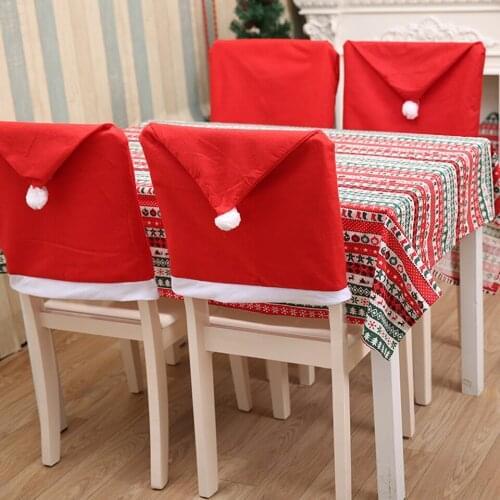 Tronzo 2020 Christmas Decorations For Home Santa Claus Chair Cover Non-Woven Table Red Hat Chair Back Cover New Year Decor 2020