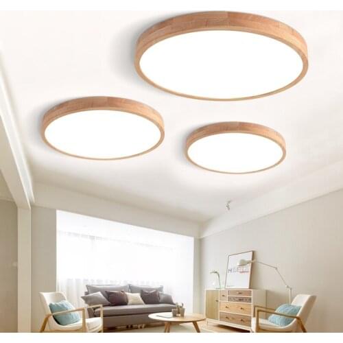Ultra-thin wood LED ceiling lamp round log bedroom lamp Nordic simple study lamp Japanese modern lamp wood ceiling lamp LB01046