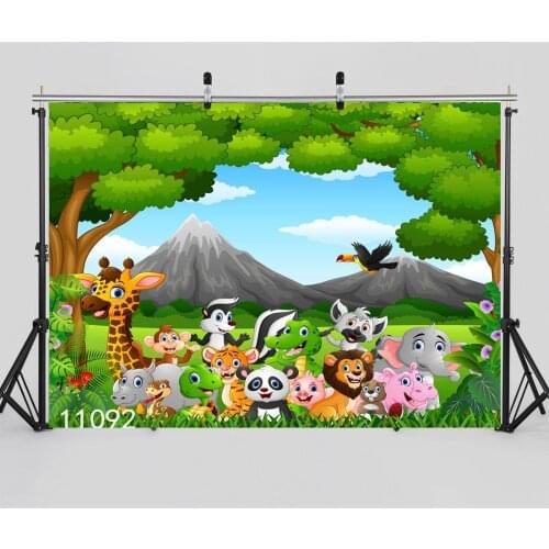 Zoo Cartoon Animals Party Play Backgrounds Vinyl Photography Backdrops for Photo Studio Children Kids New Born Baby Photophone