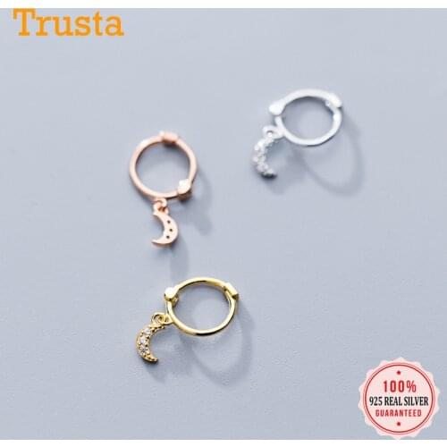 Trustdavis 2019 100% 925 Solid Real Sterling Silver Star Moon Charm Hoop Earrings For Women Girl Sterling-silver-jewelry DS1235