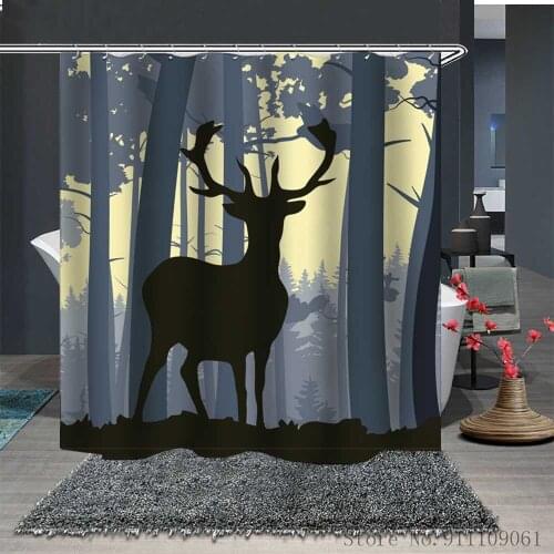 Animal Fawn Printed Shower Curtain Forest Scenery Waterproof and Mould Proof Polyester Fabric Bathroom Curtain Home Decoration
