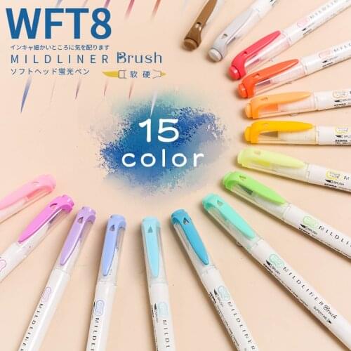 15 Colors Japan ZEBRA WFT8 double-headed highlighter soft brush watercolor pen MILDLINER light-colored double-headed highlighter