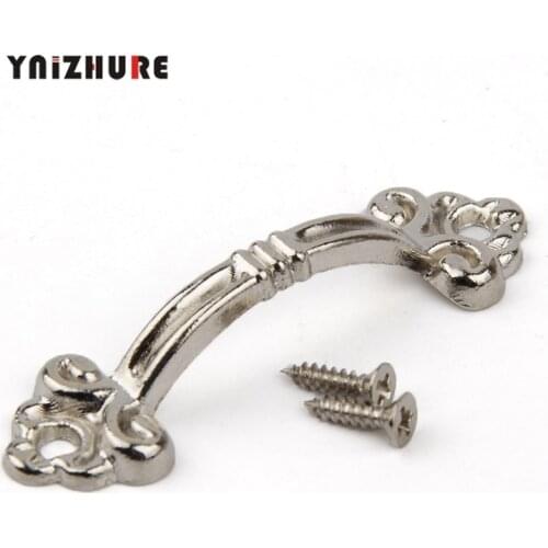 4Pcs 47*14mm Zinc Alloy Mini Drawer Handle Vintage Wooden Box Cabinet Storage Box Handle Silver Color
