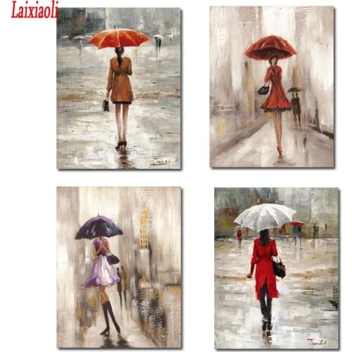 Abstract City Street Landscape Umbrella Girl 5d diy diamond painting full square round diamond embroidery rhinestone 4 pcs decor