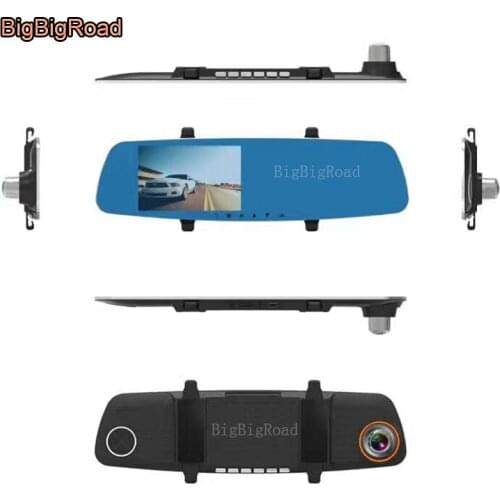 BigBigRoad For renault duster megane 2 captur fluence Car DVR Blue Screen Rearview Mirror Video Recorder Dual Camera dash cam