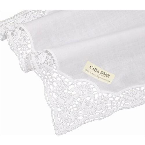 D602 : 120 piece white premium cotton lace handkerchiefs blank crochet hankies for women/ladies wedding handkerchief