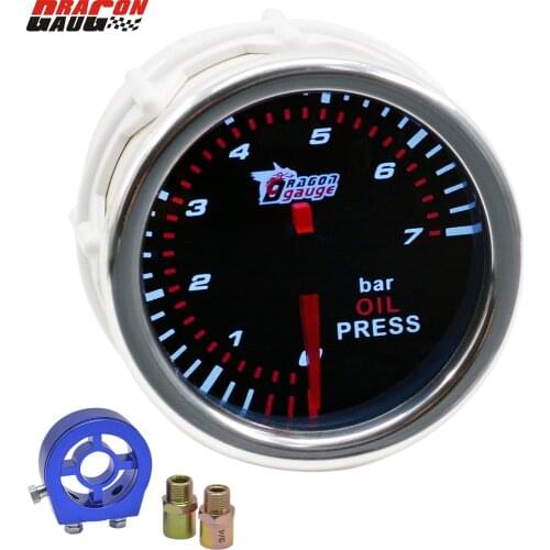 Dragon Gauge 52mm Auto Racing Car Modification Oil Pressure Gauge 0-7 Bar With Sensor Oil Press Meter Free Shipping