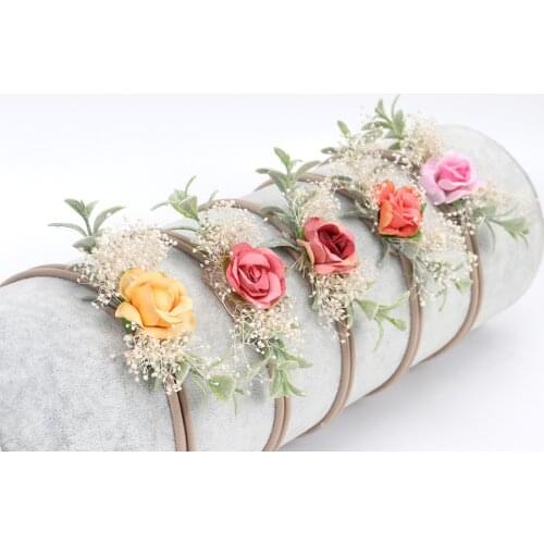 30pc/lot Infant Flower Headband Fake Flower Nylon Headbands For Kids Girls Artificial Floral Head Bands Nylon Baby Headband