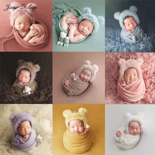Jane Z Ann Newborn hat elastic swaddle bear doll background twins studio shooting photography combination props