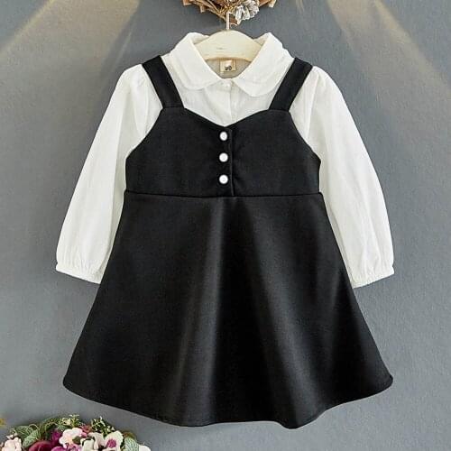 Halilo Autumn Toddler Clothes Girls Outfits White Blouse Black Dress Two Piece Back To School Kids Wear Christmas Girls Sets