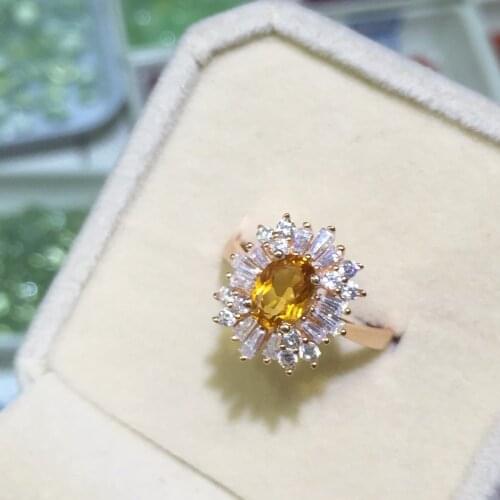 High Quality 100% Natural Citrine Rings For Women Real 925 Solid Sterling Silver Jewelry Wedding Ring