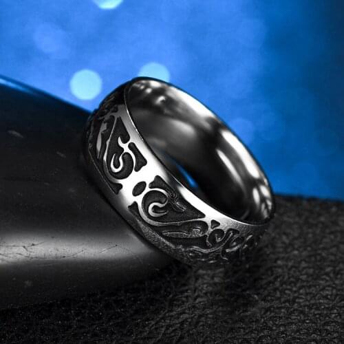 MOREDEAR 8mm Titanium V65 Vintage Decorative Pattern Ring Stainless Steel Rings For Women Wedding Rings Fine Jewelry