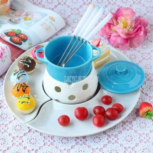 Round Ceramic Candle Fire Chocolate Fondue Set Warmer Candle Fire Boiler Lovely Mini Dessert Fruit Dish Furnace Cheese Tool