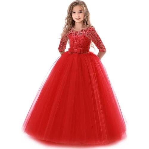 Girls Lace Half Sleeve Dress Kid Dresses For Girls First Communion Tulle Wedding Princess Costume For Junior Children Clothing