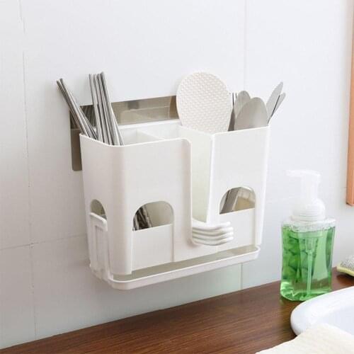 Kitchen Wall Mount Drain Drying Rack Chopsticks Cutlery Fork Holder Multifunction Utensil Drainer
