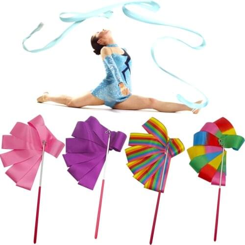 Rhythmic Gymnastics Ribbon 2M/4M Colorful Gym Ribbons Dance Art Gymnastic Ballet Streamer Twirling Stick Training Professional