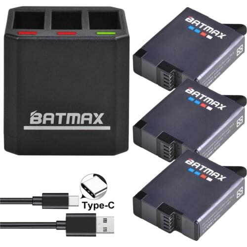 Batmax For GoPro Hero 8 Hero 7 hero 6 hero 5 Black Li-ion Battery Accessories + USB Triple Charger with Type C Port