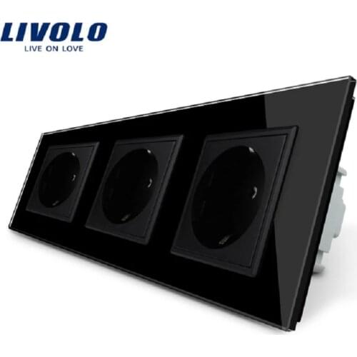 Livolo EU Standard Power Socket, White Crystal Glass Outlet Panel, Multi-function Triple Wall Power Outlet Without Plug Switch