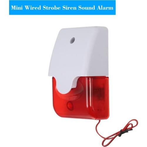 Mini Wired indoor Strobe Siren Sound Alarm Strobe Flashing Red Light Sound Siren for Home Security Protect Alarm System 110dB