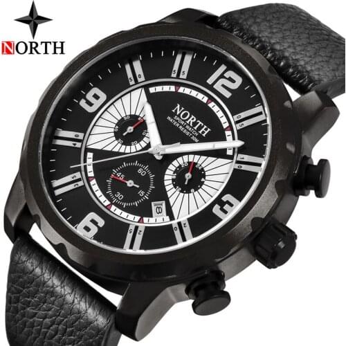 Watch Men Luxury NORTH Brand Fashion Leather Business Watches Casual Quartz Military Waterproof Wristwatch Men Relogio Masculino
