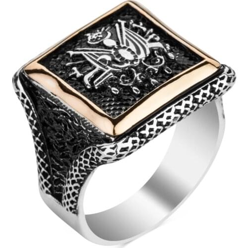 925 Sterling Silver Square Design Mens Ring with Ottoman Crest Exclusive Ring for Men Ottoman Coat of Arms Ring