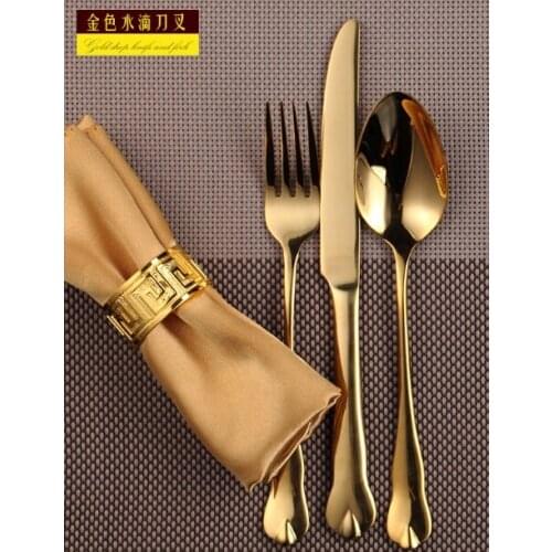 Golden cutlery high-grade gold-plated knife and fork does not fade stainless steel Western-style tableware set s