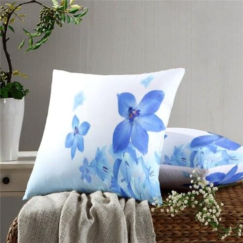 Blue Flowers Printing Pillow Cover Sofa Cushion Cover Fashion Printing Sofa Chair Pillow Cover Bed Pillow Cover Home Decoration