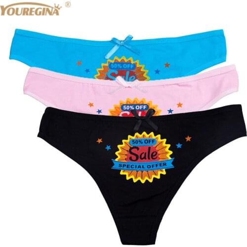 YOUREGINA Underwear Print Solid Women Bikini Panties Low Waist Cotton Girls G-String Thongs Sexy Breathable 3pcs/lot M L XL Bow