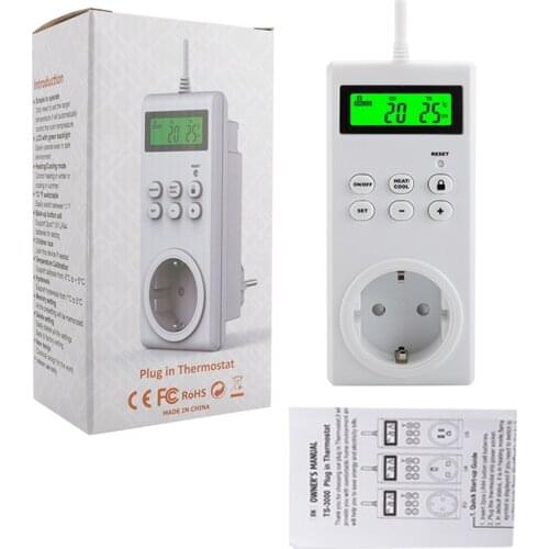 KKmoon Plug-In Programmable Thermostat Wireless Thermostat Outlet LCD Display Temperature Controller for Room Coolers and Heater
