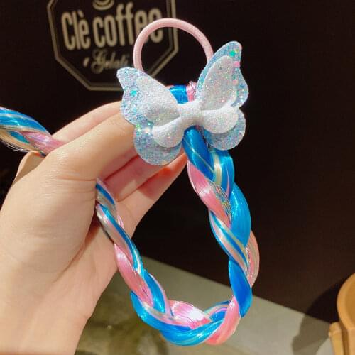 Colorful Girls Hair Wig Elastic Hair Bands Sequins Butterfly Rainbow Braided Hair Rope Kids Hair Extension Hair Gum Accessories
