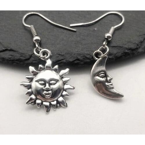 Handmade Asymmetrical Earrings,Sun and Moon Earrings,Dangling Mismatched Earrings,Celestial Jewellery,Sun&Moon Jewelry,Boho Gift