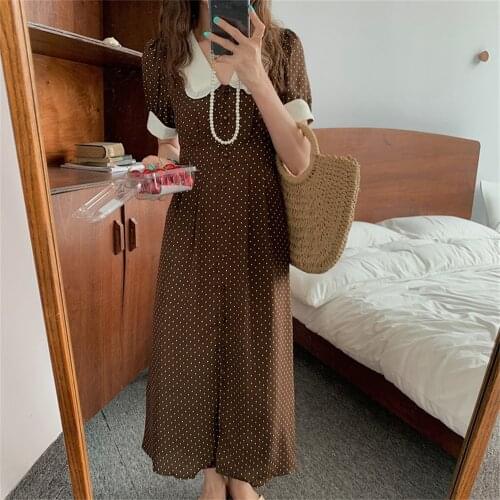 Alien Kitty Ruffles Chiffon Peter Pan Collar Polka Dots Gentle Summer 2021 Femme Chic All Match Dresses Streetwear Vestidos