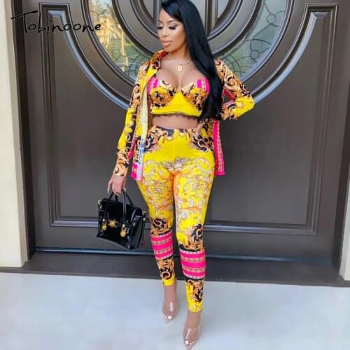 Tobinoone Women Boho 3Pcs Floral Print Cardigan Blouse+Crop Top+Pants Lady Holiday Beach Three Pieces Set Casual Pants Sets