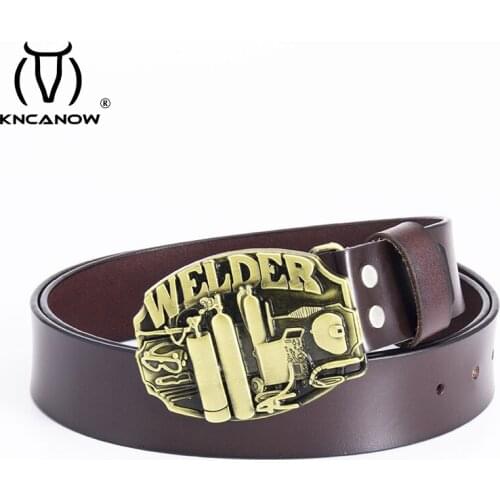 Retro Western Welder Jeans Gift Belt Antique Brass Finish For Men Punk Rock Buckle 3.8cm Width Loop Fashion Male Strap Ceinture
