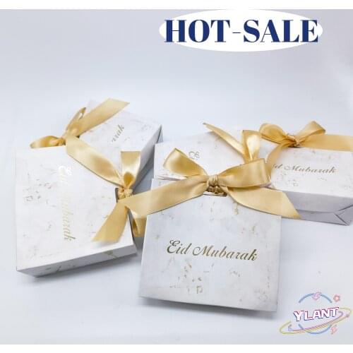 YLANT Eid-Conjunto de caja de dulces Mubarak, bolsa de regalo de papel de marmol, suministros de fiesta islamica musulmana
