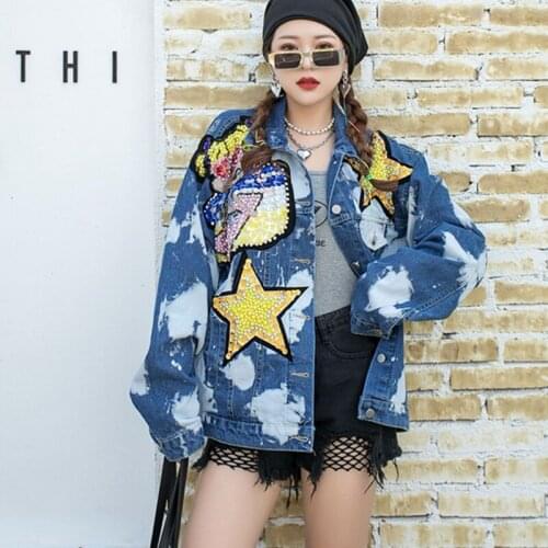 2021 Winter New WomenS Denim Jackets Fashion Vintage Heavy Industry Beading Cartoon Washing Contrast Color Cardigans Jean Coats