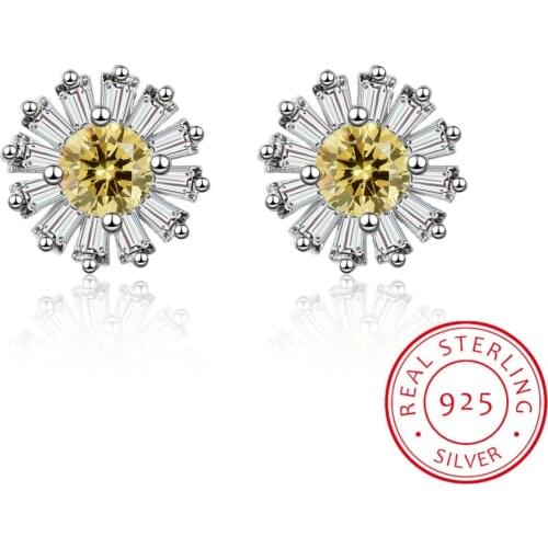 New Design Wedding Jewelry Luxury Clear Aaa Austrian Zirconia Earring Elegant 925 Sterling Silver Flower Stud Earrings For Women