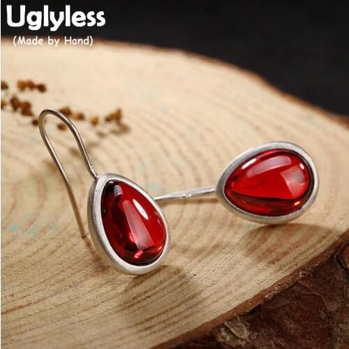 Uglyless S 999 Fine Silver Natural Waterdrop Chalcedony Earrings Elegant Women Luxury Jewelry Evening Dress Brincos Retro Bijoux