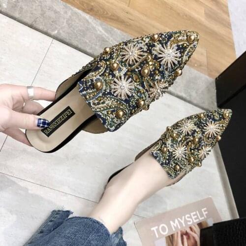 2019 Flats shoes woman pointed toe shallow mules shoes women slingback slip on ladies shoes women flats