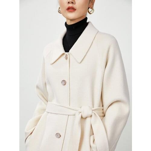 New European style over the knee long temperament lace double-sided cashmere womens autumn and winter loose woolen coat