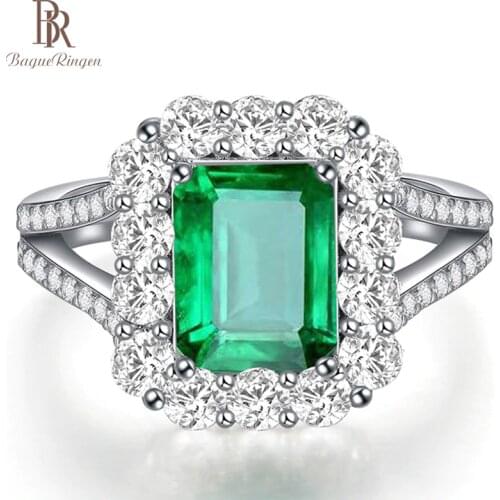 Bague Ringen Square Shape925 Sterling Silver Emerald Adjustable Rings for Women Luxury Wedding Engagement Green Gemstone Ring